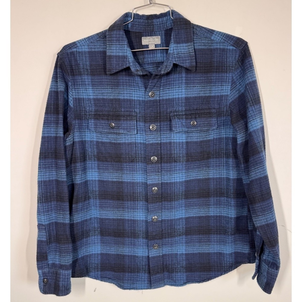 LL Bean Signature 1933 Chamois Blue Plaid Shirt Heavyweight Men's L Reg Fit Camp